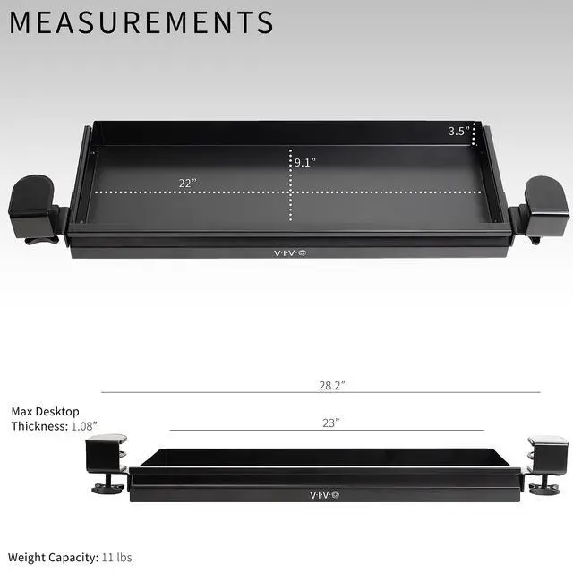 Alt view image 3 of 7 - 22 inch Clamp-on Sliding Pull-out Under Table Drawer for Office Desk, Shallow Storage Organizer for Sit Stand Workstation, Black, DESK-DR22L