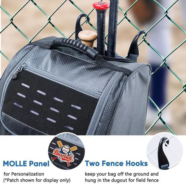 Alt view image 6 of 7 - Rolling Baseball Bat Bag with Wheels, Large Capacity Gear Bag Holds 4 Bats, Reinforced Hard Base & Structured Back Panel, Top & Bottom Grab Handles, Shoe & Helmet Compartments for Youth &Adult Players