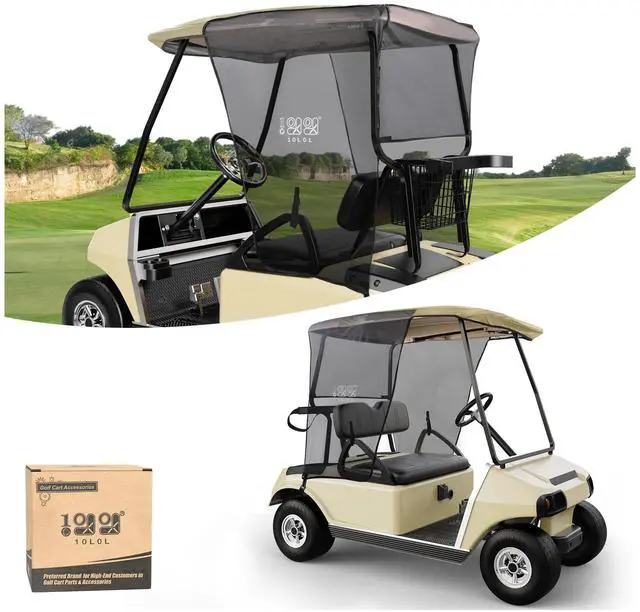 Main image of 2 Passenger Golf Cart Sun Shade Cover for EZGO TXT RXV & Club Car DS Precedent Tempo - Foldable UV Protection Cover Heat Blocking Design, Beige
