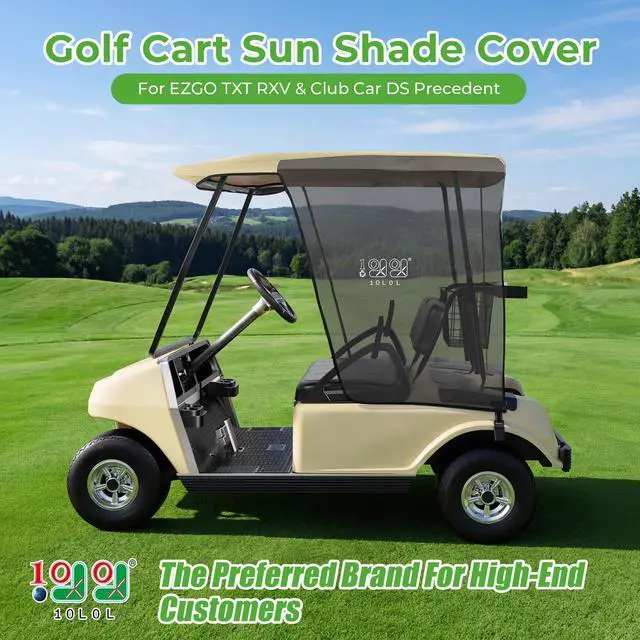 Alt view image 2 of 7 - 2 Passenger Golf Cart Sun Shade Cover for EZGO TXT RXV & Club Car DS Precedent Tempo - Foldable UV Protection Cover Heat Blocking Design, Beige