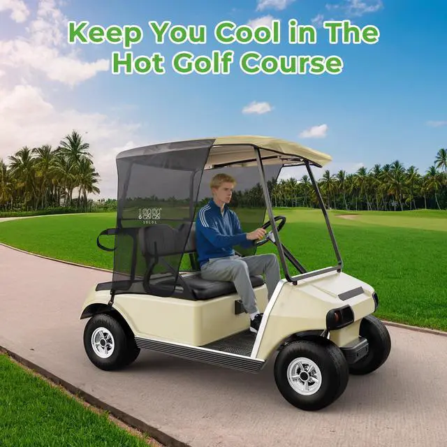 Alt view image 3 of 7 - 2 Passenger Golf Cart Sun Shade Cover for EZGO TXT RXV & Club Car DS Precedent Tempo - Foldable UV Protection Cover Heat Blocking Design, Beige