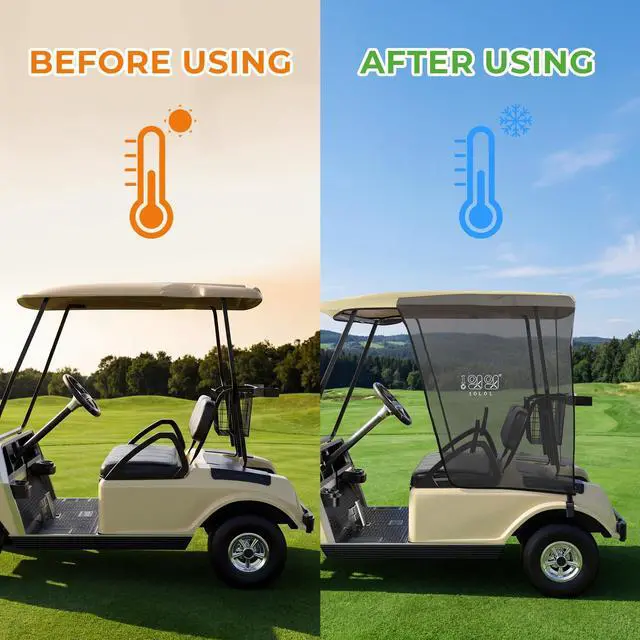 Alt view image 4 of 7 - 2 Passenger Golf Cart Sun Shade Cover for EZGO TXT RXV & Club Car DS Precedent Tempo - Foldable UV Protection Cover Heat Blocking Design, Beige