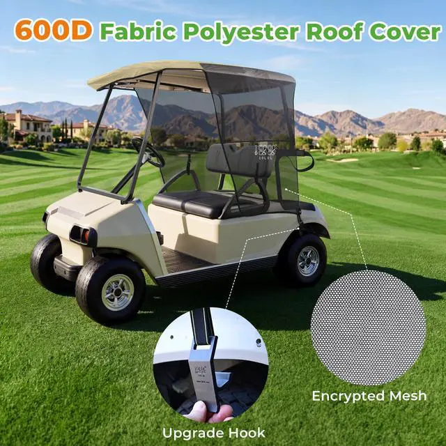 Alt view image 6 of 7 - 2 Passenger Golf Cart Sun Shade Cover for EZGO TXT RXV & Club Car DS Precedent Tempo - Foldable UV Protection Cover Heat Blocking Design, Beige