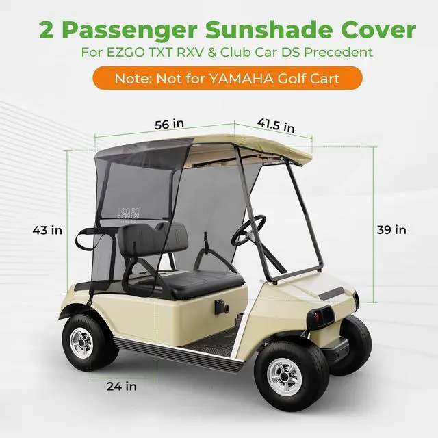Alt view image 7 of 7 - 2 Passenger Golf Cart Sun Shade Cover for EZGO TXT RXV & Club Car DS Precedent Tempo - Foldable UV Protection Cover Heat Blocking Design, Beige