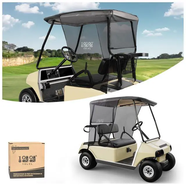 Main image of 2 Passenger Golf Cart Sun Shade Cover for EZGO TXT RXV & Club Car DS Precedent Tempo - Foldable UV Protection Cover Heat Blocking Design, Black