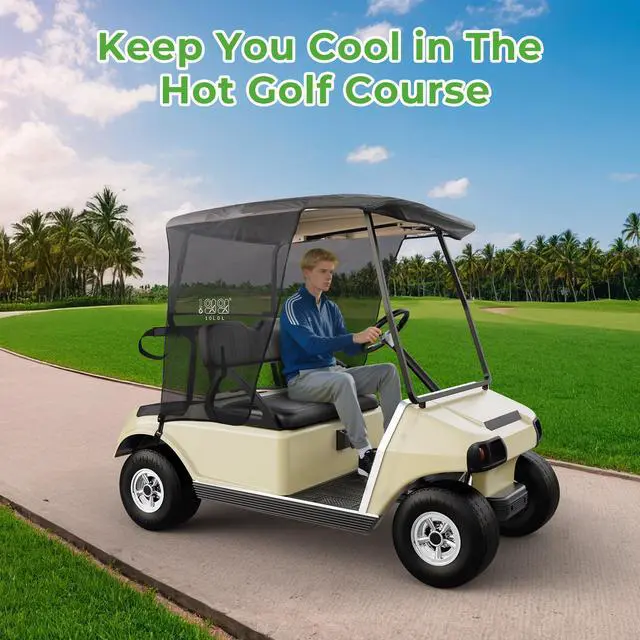 Alt view image 3 of 7 - 2 Passenger Golf Cart Sun Shade Cover for EZGO TXT RXV & Club Car DS Precedent Tempo - Foldable UV Protection Cover Heat Blocking Design, Black