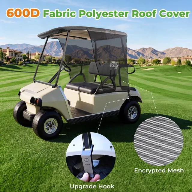 Alt view image 6 of 7 - 2 Passenger Golf Cart Sun Shade Cover for EZGO TXT RXV & Club Car DS Precedent Tempo - Foldable UV Protection Cover Heat Blocking Design, Black