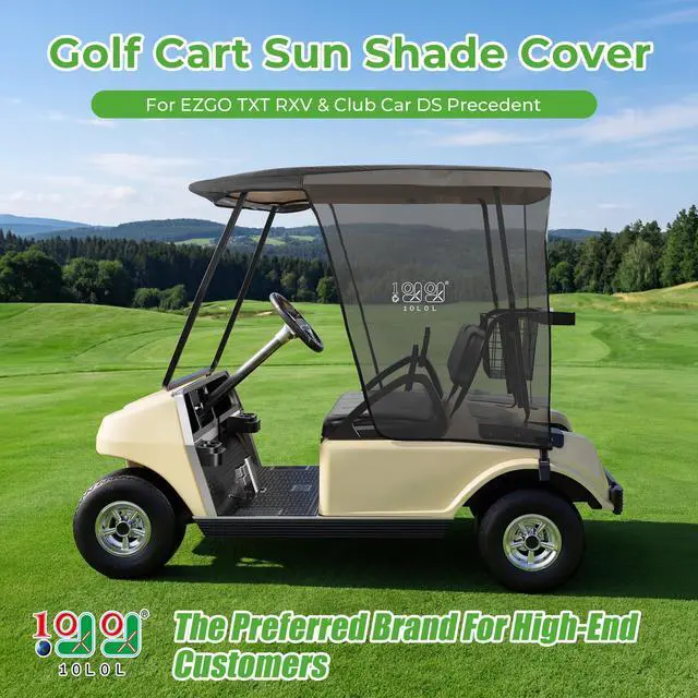 Alt view image 2 of 7 - 2 Passenger Golf Cart Sun Shade Cover for EZGO TXT RXV & Club Car DS Precedent Tempo - Foldable UV Protection Cover Heat Blocking Design, Black