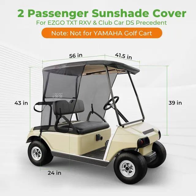 Alt view image 7 of 7 - 2 Passenger Golf Cart Sun Shade Cover for EZGO TXT RXV & Club Car DS Precedent Tempo - Foldable UV Protection Cover Heat Blocking Design, Black