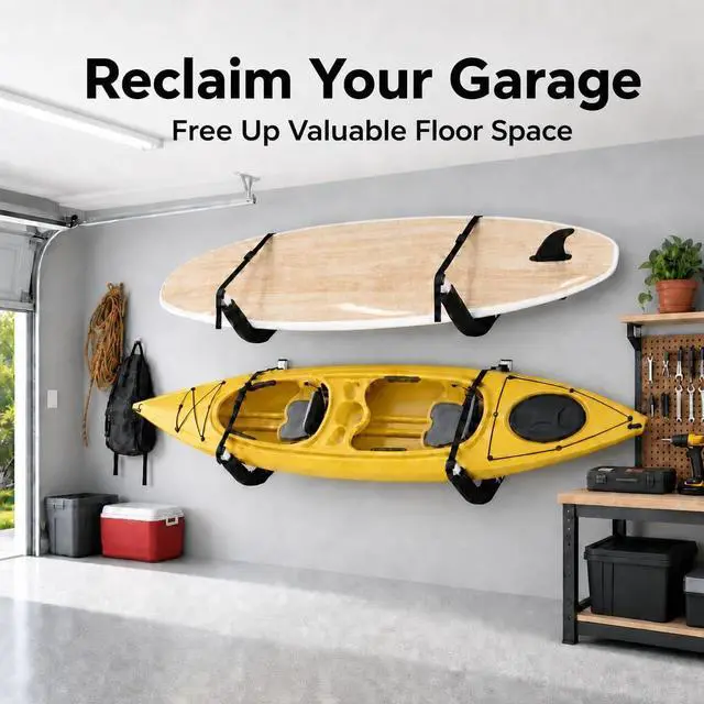 Alt view image 2 of 6 - Kayak Wall Mount Storage Rack, Heavy Duty Steel, 125LB Capacity | High Quality Powder-Coated Steel Wall Racks for Indoor/Outdoor Storage of Kayaks and SUP Paddleboards