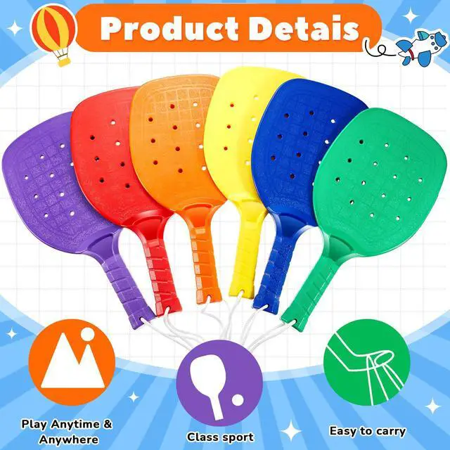 Alt view image 5 of 6 - Plastic Paddleball Racket PE Equipment for Elementary School with Lanyard Classes Equipment, 15.2 x 7.5 Inches