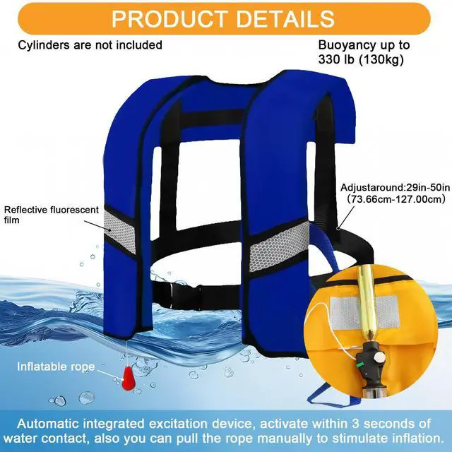 Alt view image 2 of 7 - 3-Pack Life Jackets for Men Women - 150N Automatic Inflation Swim Vest with Reflective Strips & Safety Buckle ~ Lightweight &Breathable