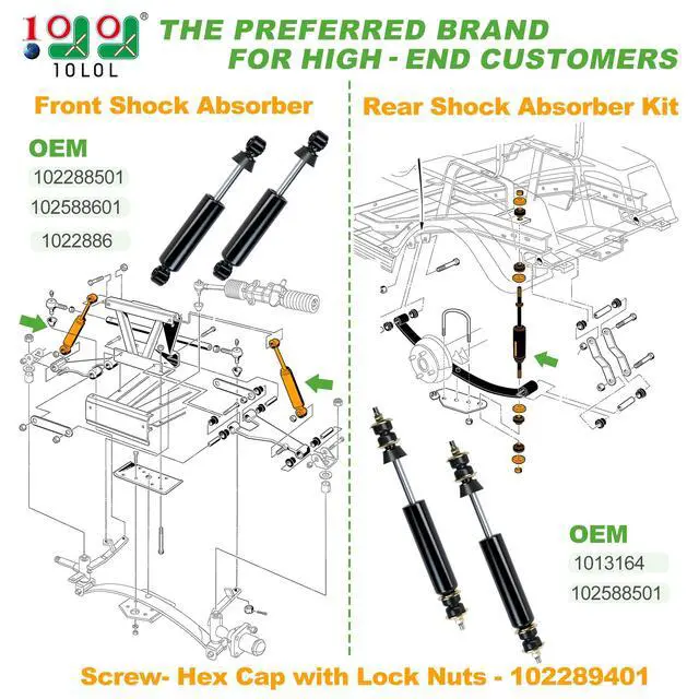 Alt view image 2 of 7 - Golf Cart Shocks Absorbers Kit for Club Car Precedent, Onward, Tempo 2004-up Gas & Electric Models, Front and Rear Shocks Replace OEM 102288501 102588601 1013164 1014236 102706401 102588501