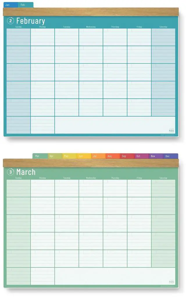 Main image of Reusable Dry Erase Wall Calendar with Frame, Undated (2 Month Display) | Wet or Dry Erase Compatible, Color-Coded Monthly Pages