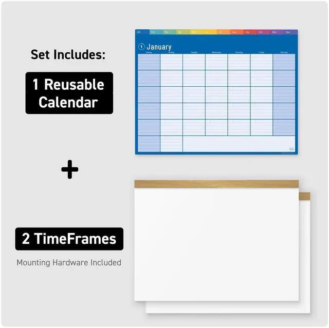 Alt view image 7 of 7 - Reusable Dry Erase Wall Calendar with Frame, Undated (2 Month Display) | Wet or Dry Erase Compatible, Color-Coded Monthly Pages
