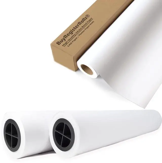 Main image of (4 Rolls - 1 Case) Plotter Paper 36 x 150: Box of 4-36 x 150 ft. Rolls, 20 lb. C1861A Bond Paper on 2" Core (80 GSM) for CAD Printing on Wide Format Ink Jet Printers Premium Quality Bond Paper