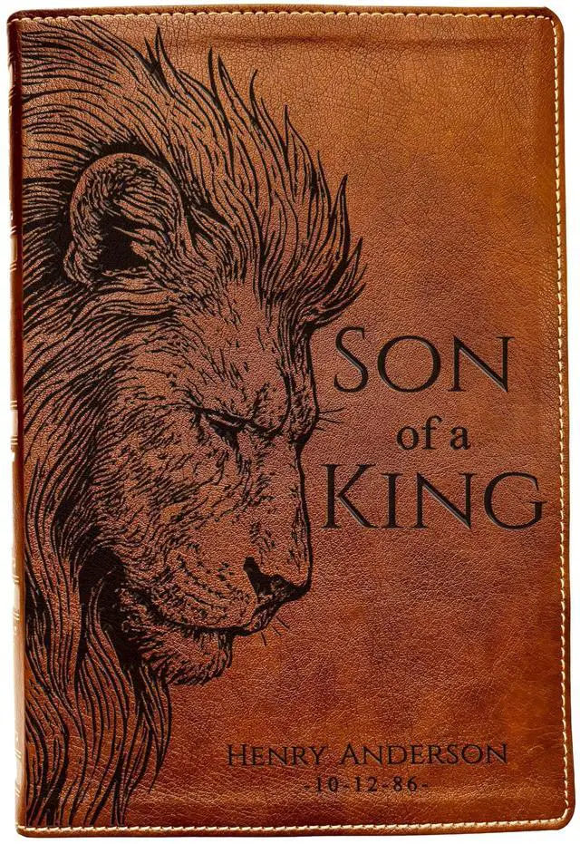 Main image of Personalized NKJV Wide-Margin Bible, Son of a King Lion Design, Custom Engraved Name, Christian Gift, Baptism Gift, Bible Gift for Him