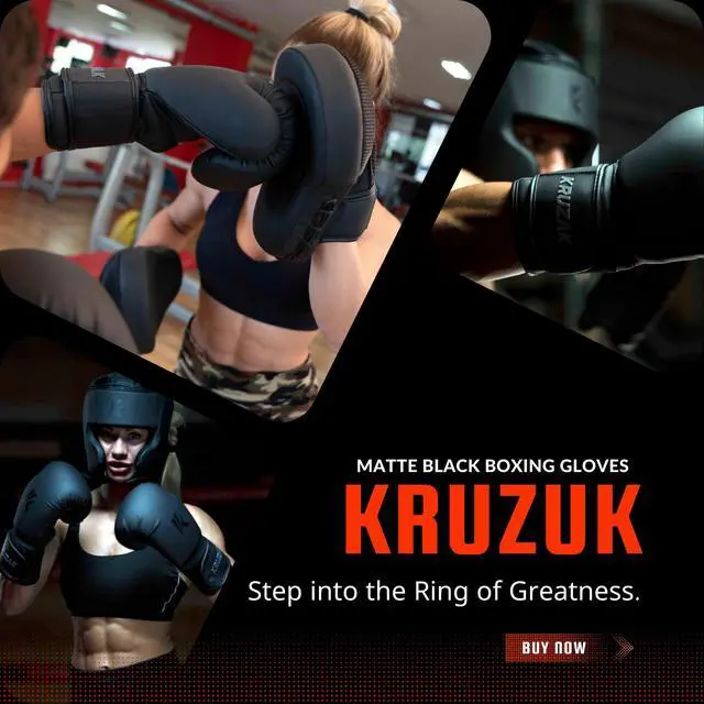 Alt view image 5 of 7 - Kruzak Matte Black Boxing Gloves and Pads, Boxing Gloves Training Set for Kickboxing and Muay Thai MMA Training - Boxing Kit for Adults with Punching Pads for Martial Arts and Karate