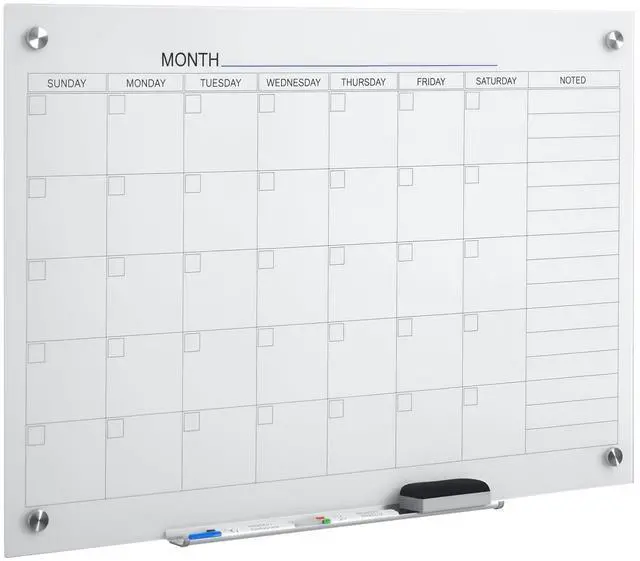 Main image of 35"x23" Dry Erase Wall Calendar Glass Whiteboard Monthly Planner for Homeschool Supplies & Home Office Organization with 4 Markers and 1 Eraser,Frameless