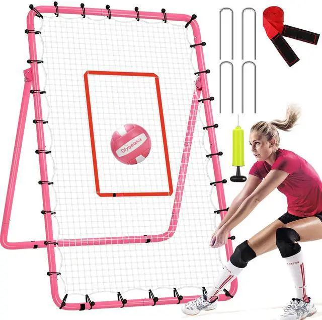 Main image of 6-Angle Adjustable Volleyball Rebounder Net 7x4ft, High Stable Bounce Back Training Equipment for Practicing Volleying Bumping Spiking with High-Tension Net, PU Volleyball and Pump, Stakes