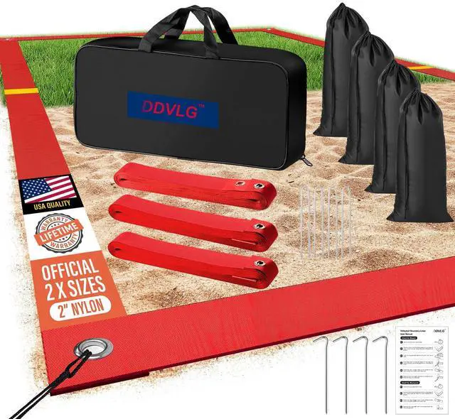 Main image of Professional Beach Volleyball Lines for Sand, 2" Nylon | Ultra-Visible Marking | Weather-Enduring, with Metal Anchors & Sandbags, Standard Sizes - 26.3' x 52.6' or 30' x 60'