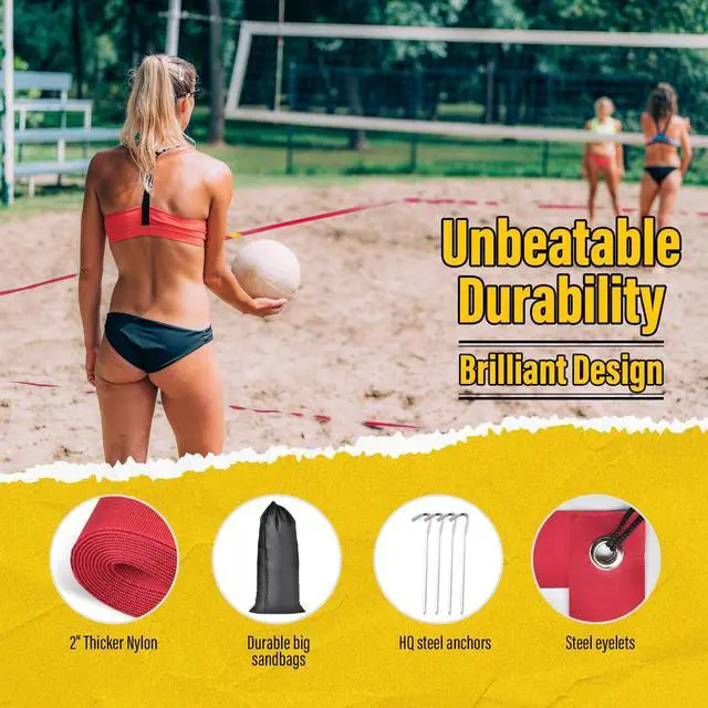 Alt view image 4 of 7 - Professional Beach Volleyball Lines for Sand, 2" Nylon | Ultra-Visible Marking | Weather-Enduring, with Metal Anchors & Sandbags, Standard Sizes - 26.3' x 52.6' or 30' x 60'