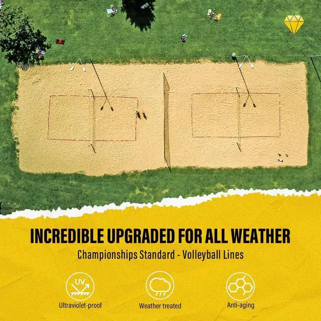 Alt view image 3 of 7 - Professional Beach Volleyball Lines for Sand, 2" Nylon | Ultra-Visible Marking | Weather-Enduring, with Metal Anchors & Sandbags, Standard Sizes - 26.3' x 52.6' or 30' x 60'