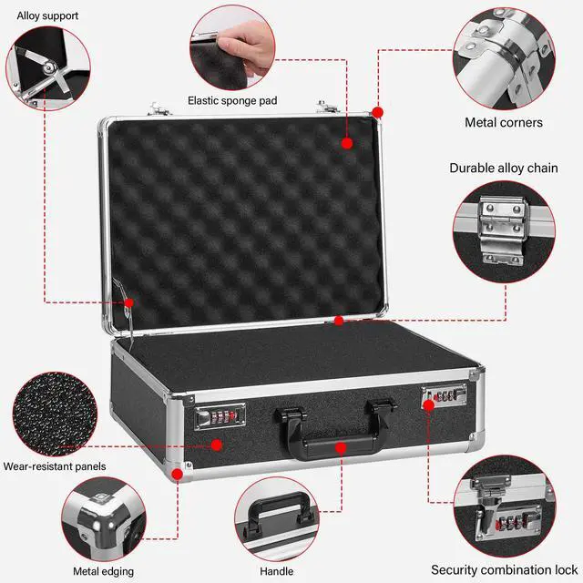 Alt view image 4 of 7 - Security Lock Boxes - 18.9 x 14.6 x 6.3 Inch X-Large, Portable Locking Storage Totes with Dual Combination Locks, Medicine Lock Box, Lock Boxes for Personal Items, Cash & Briefcase - Black