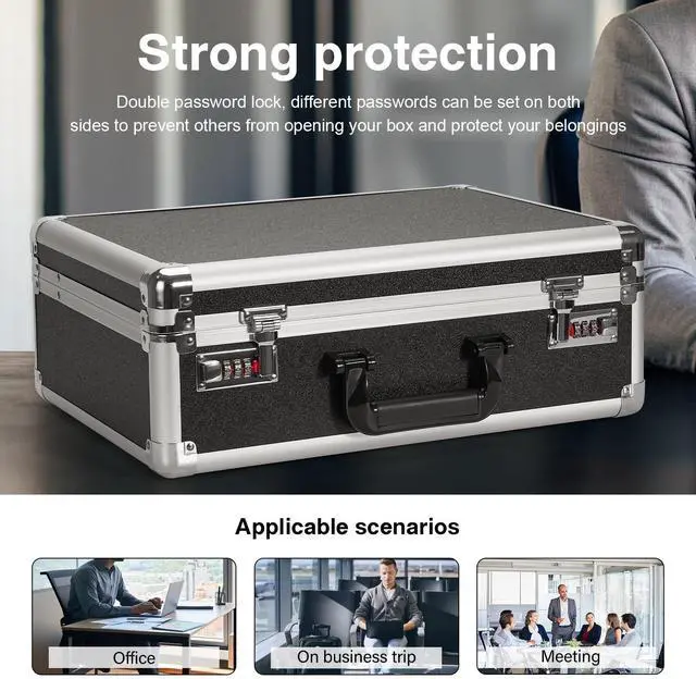 Alt view image 4 of 7 - File Organizer Storage Box - 18.9 x 14.6 x 6.3 Inch X-Large, Portable Locking Storage Totes with Dual Combination Locks for Cash, Documents & Valuables - Black