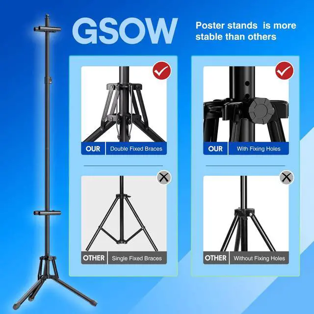 Alt view image 2 of 7 - Poster Stand Tripod, Adjustable Height 80" Double Sided Display with Bag | sturdy metal frame, 360° visual, fits 61.6" boards, easy assembly, foldable & lightweight, for malls, weddings