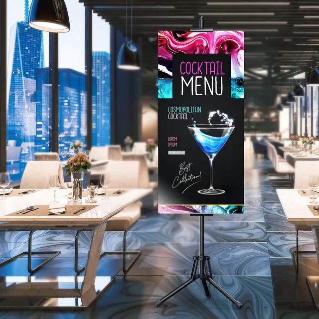 Alt view image 3 of 7 - Poster Stand Tripod, Adjustable Height 80" Double Sided Display with Bag | sturdy metal frame, 360° visual, fits 61.6" boards, easy assembly, foldable & lightweight, for malls, weddings