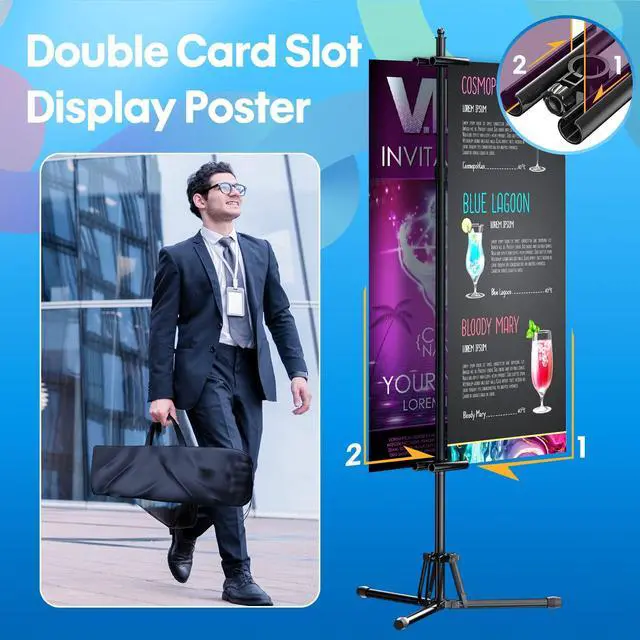 Alt view image 4 of 7 - Poster Stand Tripod, Adjustable Height 80" Double Sided Display with Bag | sturdy metal frame, 360° visual, fits 61.6" boards, easy assembly, foldable & lightweight, for malls, weddings