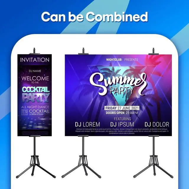 Alt view image 7 of 7 - Poster Stand Tripod, Adjustable Height 80" Double Sided Display with Bag | sturdy metal frame, 360° visual, fits 61.6" boards, easy assembly, foldable & lightweight, for malls, weddings