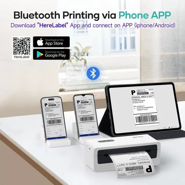 Alt view image 2 of 7 - Thermal Label Printer, Bluetooth 4x6 Shipping Label Printer, White | Built for Small Business Shipping, Ink-Free Printing, Compact Design, Mobile & Computer Compatible