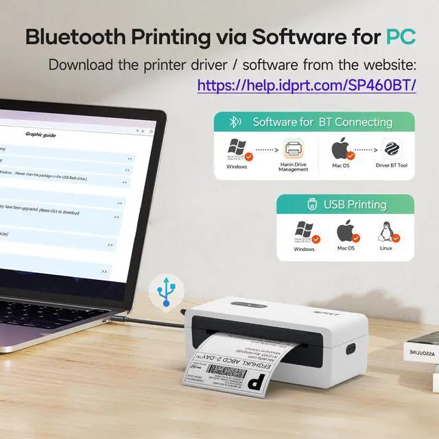 Alt view image 3 of 7 - Thermal Label Printer, Bluetooth 4x6 Shipping Label Printer, White | Built for Small Business Shipping, Ink-Free Printing, Compact Design, Mobile & Computer Compatible