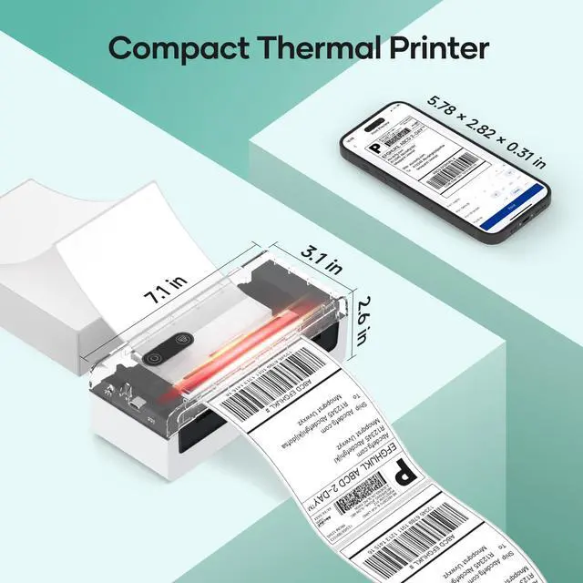 Alt view image 4 of 7 - Thermal Label Printer, Bluetooth 4x6 Shipping Label Printer, White | Built for Small Business Shipping, Ink-Free Printing, Compact Design, Mobile & Computer Compatible