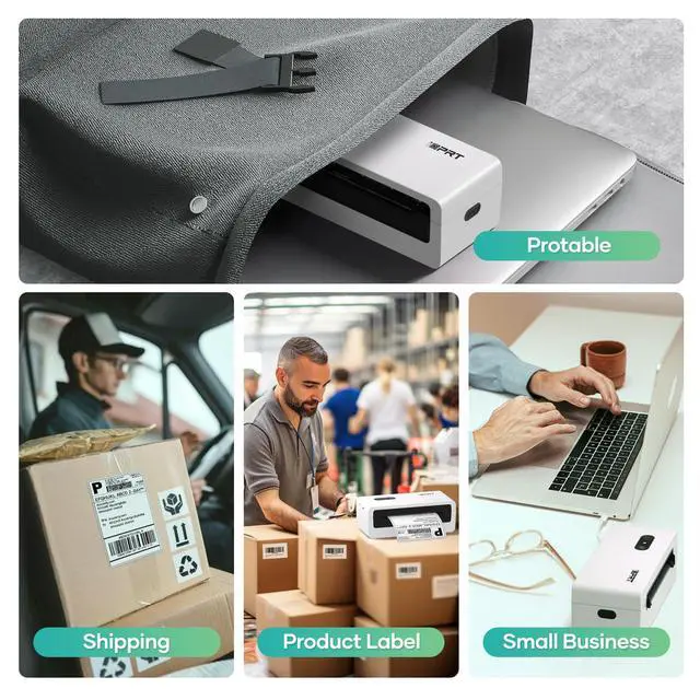 Alt view image 7 of 7 - Thermal Label Printer, Bluetooth 4x6 Shipping Label Printer, White | Built for Small Business Shipping, Ink-Free Printing, Compact Design, Mobile & Computer Compatible