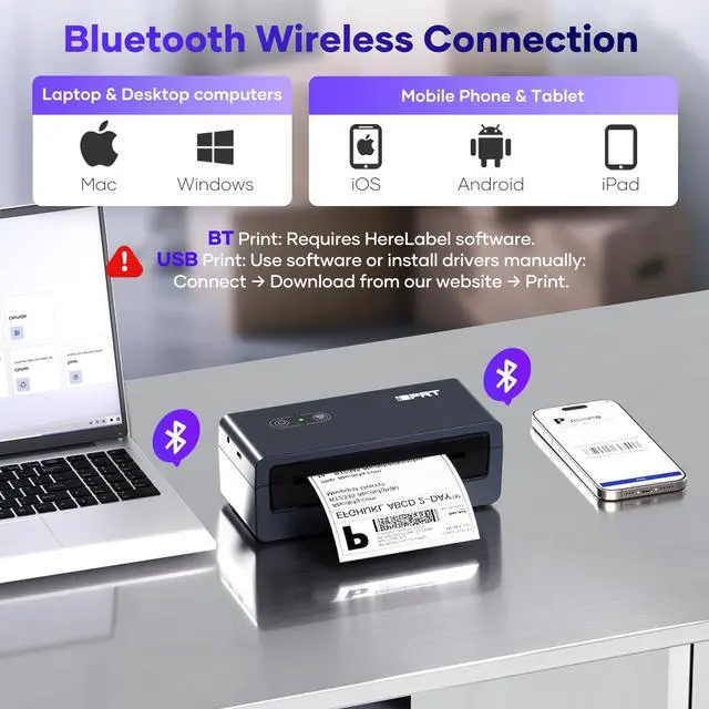 Alt view image 2 of 7 - Thermal Label Printer, Bluetooth 4x6 Shipping Label Printer | Built for Small Business Shipping, Ink-Free Printing, Compact Design, Mobile & Computer Compatible