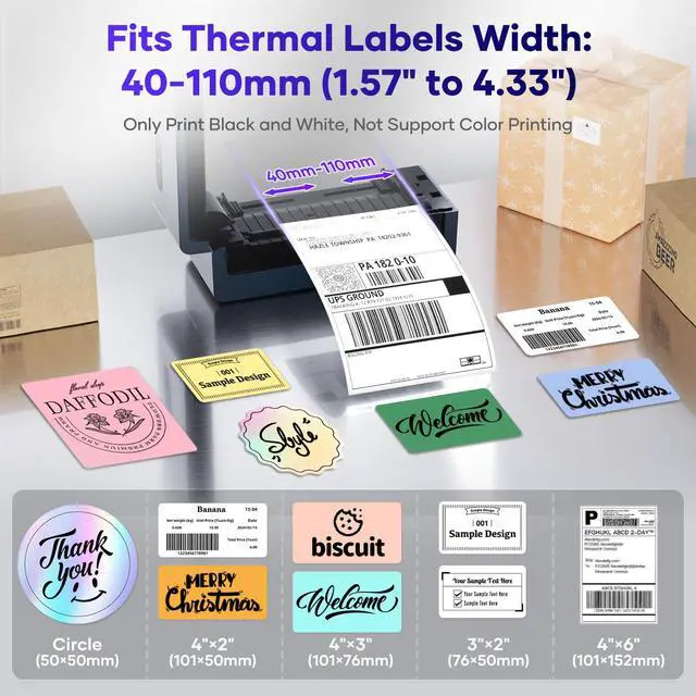 Alt view image 4 of 7 - Thermal Label Printer, Bluetooth 4x6 Shipping Label Printer | Built for Small Business Shipping, Ink-Free Printing, Compact Design, Mobile & Computer Compatible