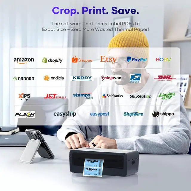 Alt view image 6 of 7 - Thermal Label Printer, Bluetooth 4x6 Shipping Label Printer | Built for Small Business Shipping, Ink-Free Printing, Compact Design, Mobile & Computer Compatible