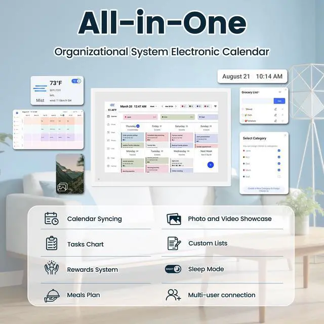 Alt view image 2 of 7 - Digital Calendar 10.1", Smart Calendar Planner & Chore Charts, 1080P Full HD Interactive Touchscreen for Family Planner Display, Smart Family Calendar, Desk Mount, Gifts for Women Men