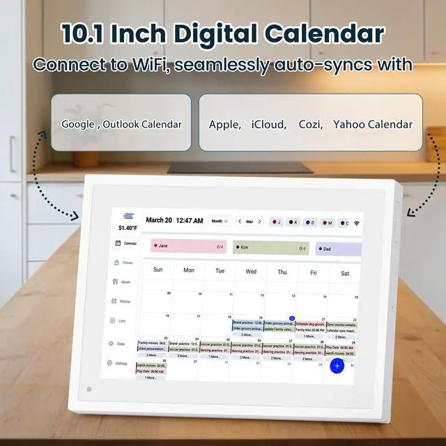 Alt view image 3 of 7 - Digital Calendar 10.1", Smart Calendar Planner & Chore Charts, 1080P Full HD Interactive Touchscreen for Family Planner Display, Smart Family Calendar, Desk Mount, Gifts for Women Men