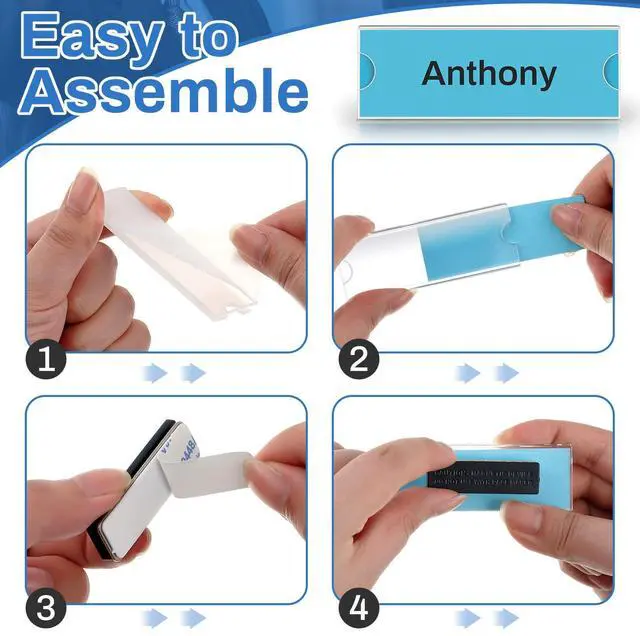 Alt view image 3 of 7 - 120 Pack Name Badge Magnets Kit Acrylic Magnetic Name Tag Holders with Blank Printable Paper Inserts 3 Magnets Clear Adhesive ID Holder for Business Events School Office
