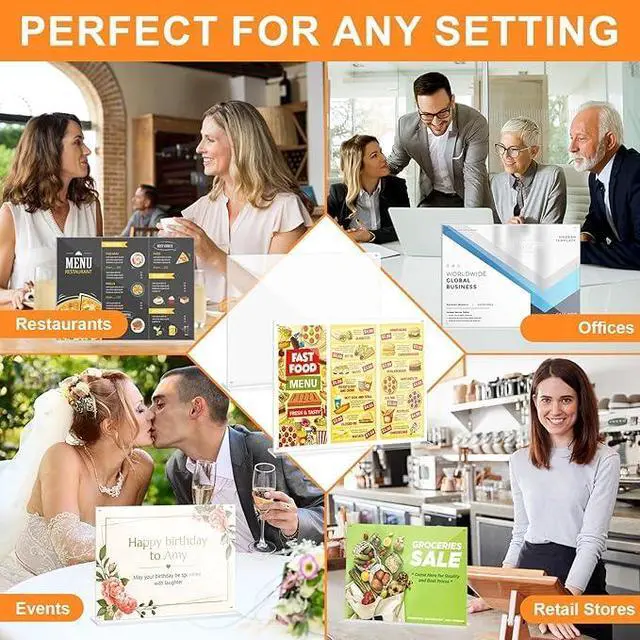 Alt view image 5 of 5 - 4-Pack 17x11 Acrylic Sign Holder Table Top with Magnetic Corners Quick Change Display Stand for Menus, Posters and Ads, Restaurant, Office, Events, Retail, Large Size