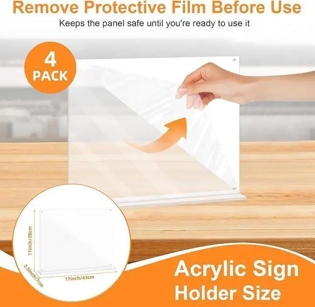 Alt view image 3 of 5 - 4-Pack 17x11 Acrylic Sign Holder Table Top with Magnetic Corners Quick Change Display Stand for Menus, Posters and Ads, Restaurant, Office, Events, Retail, Large Size
