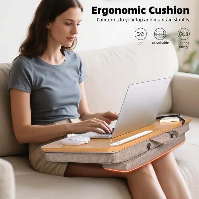 Alt view image 2 of 7 - Portable Lap Desk Tray, Natural Wood, Large 21.1 x 12.9 Inch, for Home Office