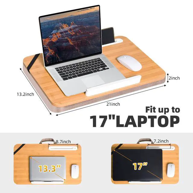 Alt view image 4 of 7 - Portable Lap Desk Tray, Natural Wood, Large 21.1 x 12.9 Inch, for Home Office