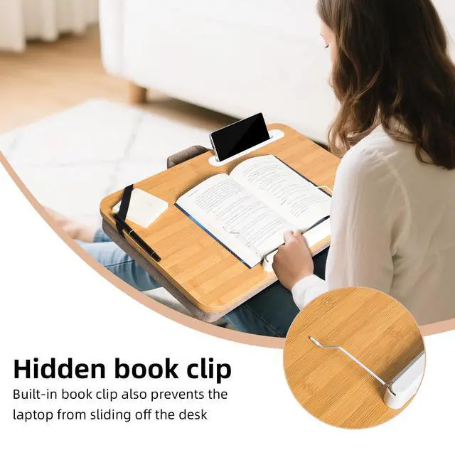 Alt view image 5 of 7 - Portable Lap Desk Tray, Natural Wood, Large 21.1 x 12.9 Inch, for Home Office