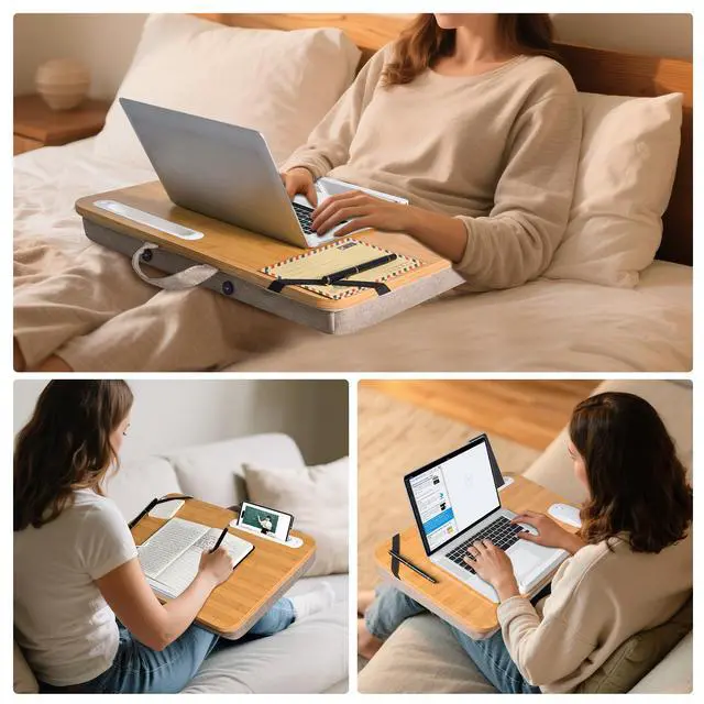 Alt view image 6 of 7 - Portable Lap Desk Tray, Natural Wood, Large 21.1 x 12.9 Inch, for Home Office