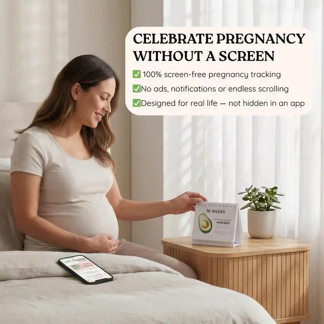 Alt view image 2 of 5 - Pregnancy Calendar for Expecting Mothers - Weekly Baby Growth Tracker with Fruit & Vegetables, Quotes & Development Facts | 72-Page Flip Calendar | Pregnancy Gifts for First Time Parents